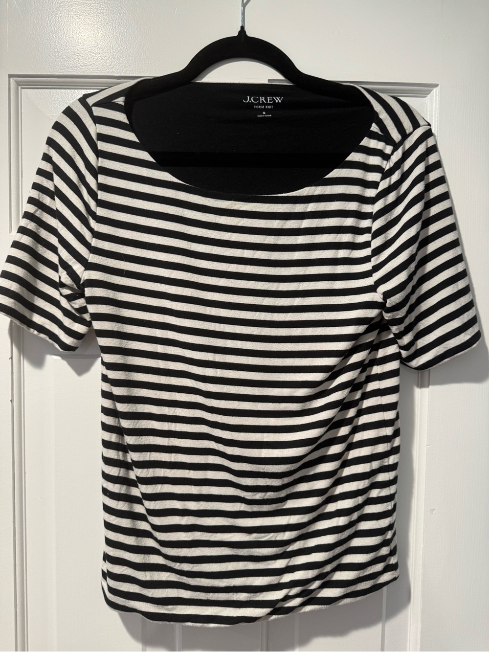 J. Crew FormKnit Black and White Striped Boat Neck Tee